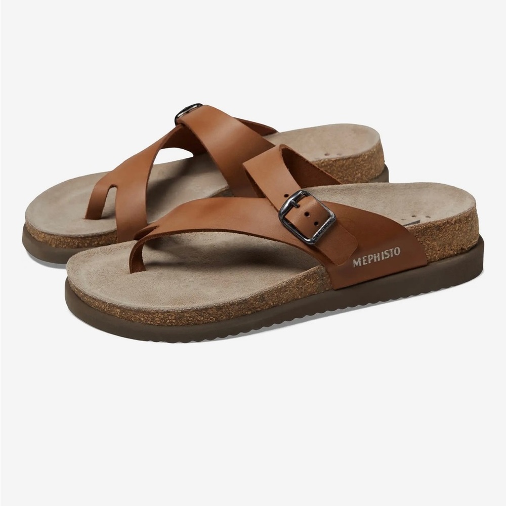 Mephisto Helen leather toe loop sandals in camel EU 37 (6.5-7) never worn